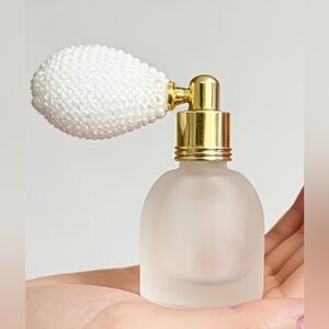 Frosted WhiteVintage Perfume Atomizer Spray Bottle w/ Bulb Pump 2" Tall